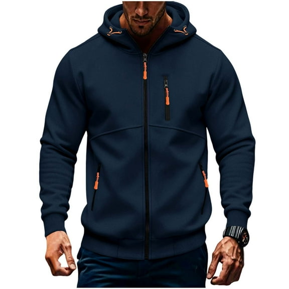 Men Casual Fleece Hoodie Jacket Loose Long Sleeve Zip Up Hooded Sweatshirt Coat Lightweight Fall Winter Outwear With Pocket