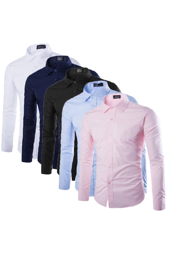 Men Casual Formal Shirts Slim Fit Shirt Top Long Sleeve Business Work Formal Shirts Size M-3XL