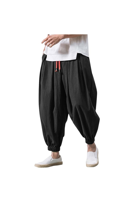 Men Casual Harem Pant Stretchy Quick Dry Drawstring Hippie Trousers Summer Breathable Beach Loose Pants White M