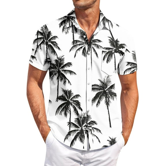 Men Casual Hawaiian Shirt Tropical Floral Print Beachwear Lightweight Breathable Shirts Top