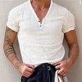 thumbnail image 1 of Men Casual Henley Neck Plain Loose T-Shirt Short Sleeve Muscle Shirts Top Blouse, 1 of 11