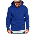 thumbnail image 1 of Men Casual Hoodies With Pocket Solid Color Drawstring Leather Label Comfortable Loose Trendy Sweatshirt For Daily Wear,Dark Blue,Xxxl, 1 of 5