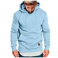 thumbnail image 1 of Men Casual Hoodies With Pocket Solid Color Drawstring Leather Label Comfortable Loose Trendy Sweatshirt For Daily Wear,Light Blue,Xxl, 1 of 5