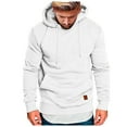 thumbnail image 1 of Men Casual Hoodies With Pocket Solid Color Drawstring Leather Label Comfortable Loose Trendy Sweatshirt For Daily Wear,White,S, 1 of 5