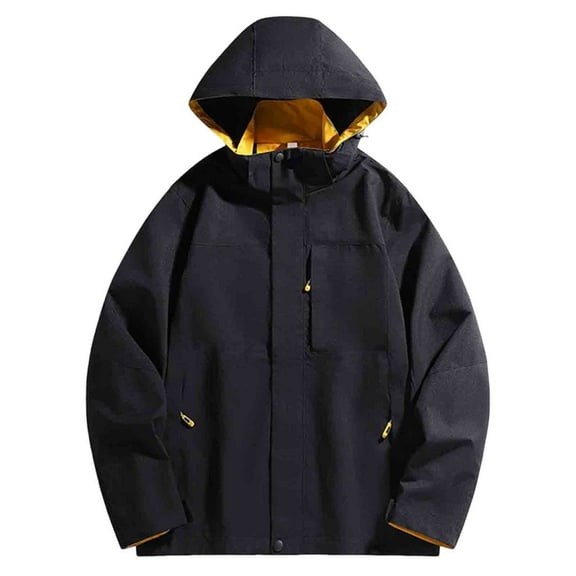 Men Casual Jackets Detachable Hooded Front Zipper Button Color Block Shackets Loose Stylish Coat With Multi Zip Pockets (M, Black)