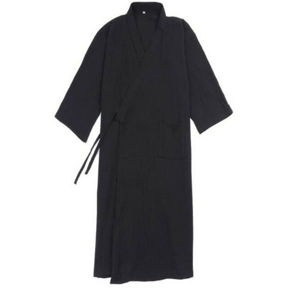 Men Casual Japanese Kimono Yukata Long Bathrobe Pajamas Belt Cotton Home Robe