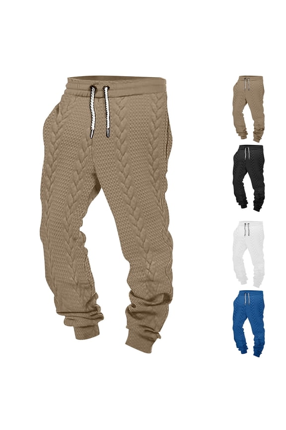 Men Casual Jogger Sweatpants Solid Color Elastic Waist Drawstring Cuffed Ankle Knit Weave Stretchy Breathable Lightweight for Running Gym Hiking Daily Wear Activewear Essentials