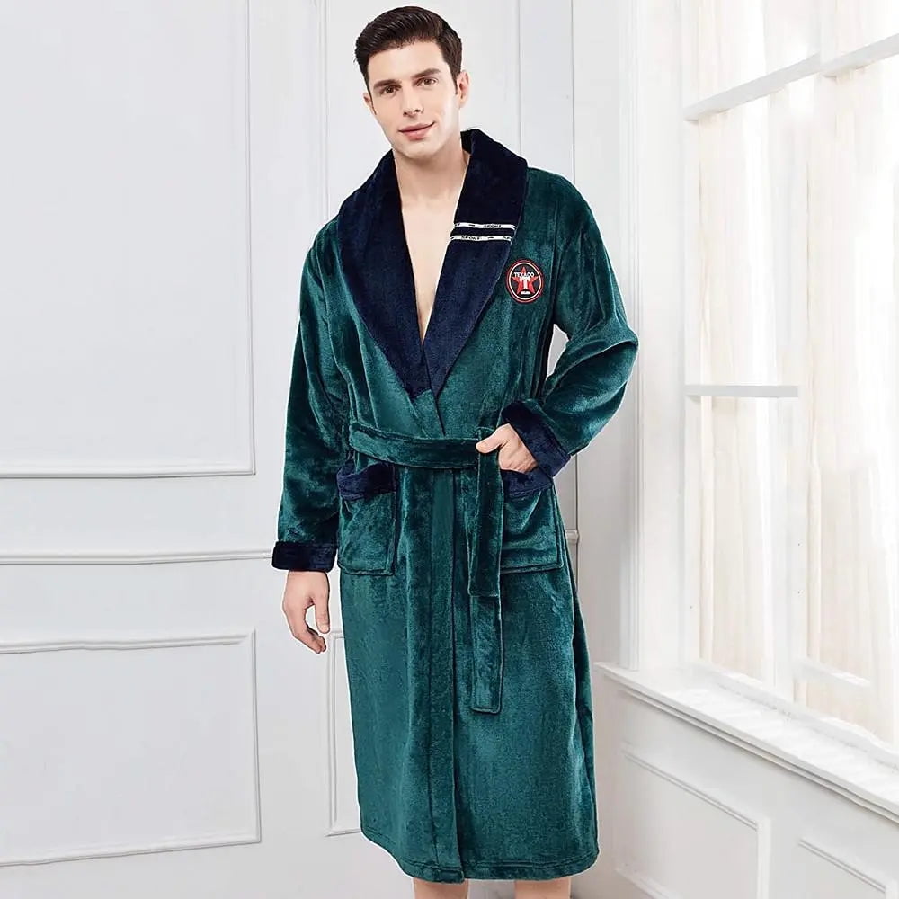 Men Casual Kimono Bathrobe Autumn Winter Flannel Long Robe Thick Warm Sleepwear Plus Size 3xl 5941