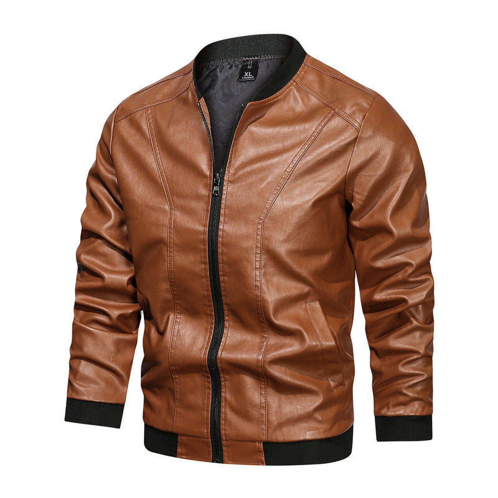Men Casual Leather Jacket Zipper Leather - Walmart.com