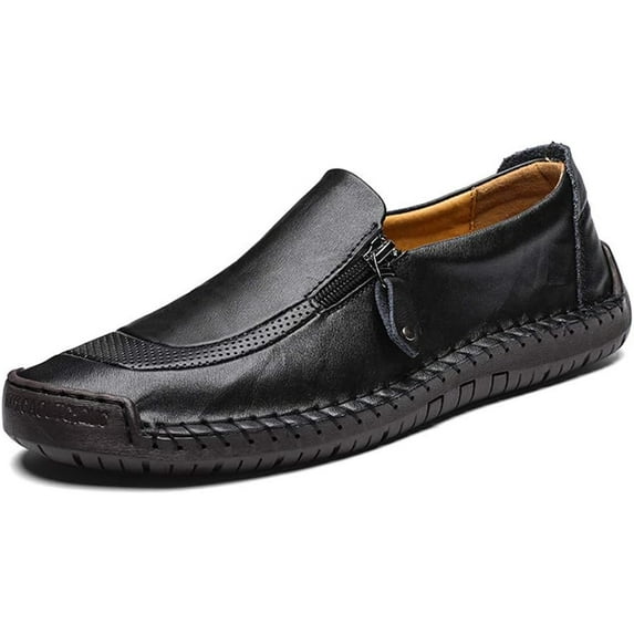 Men Casual Leather Loafers Summer Walking Shoes Fashionable Boat Moccasins Slip on Comfortable Driving Footwear Black 11.5 US