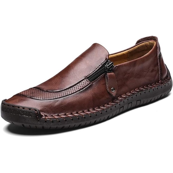 Men Casual Leather Loafers Summer Walking Shoes Fashionable Boat Moccasins Slip on Comfortable Driving Footwear Brown 7.5 US