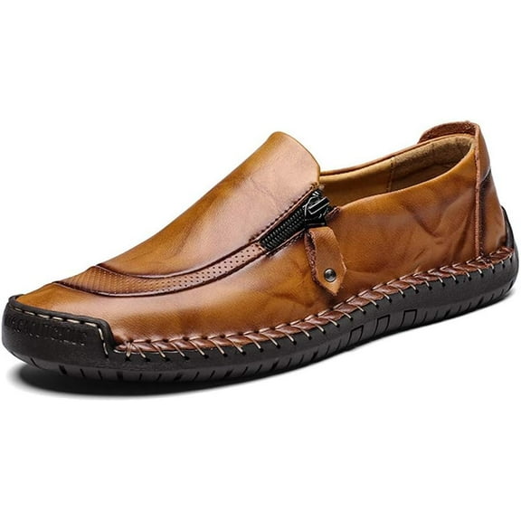 Men Casual Leather Loafers Summer Walking Shoes Fashionable Boat Moccasins Slip on Comfortable Driving Footwear Yellow 12 US