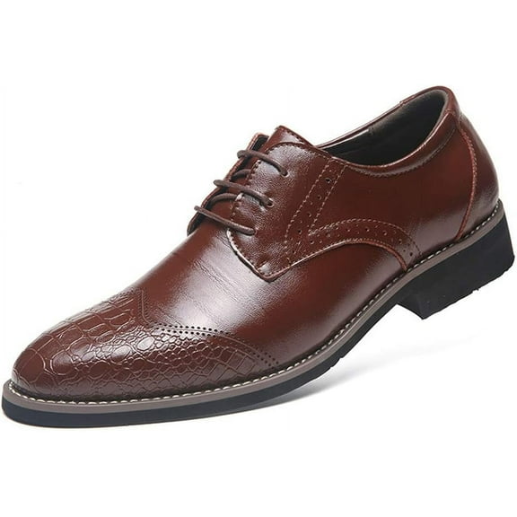 Men Casual Leather Oxfords Business Slip On Work Driving Loafers Walking Shoes Boat Moccasins Brown 7.5 US