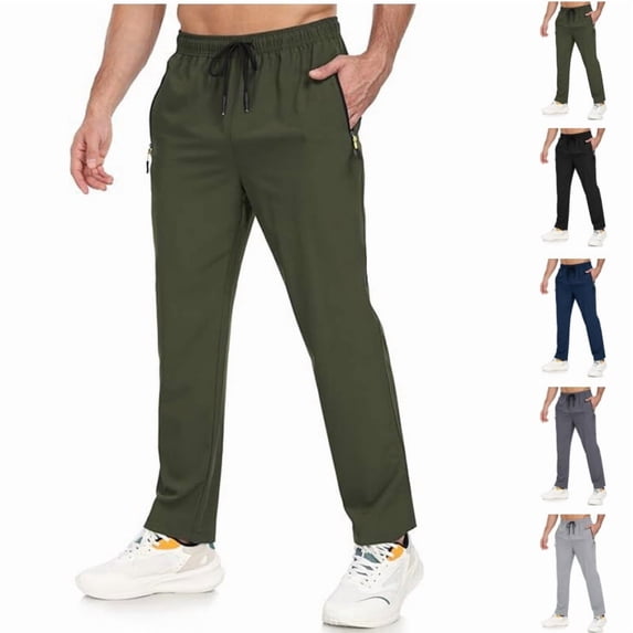 Men Casual Lightweight Hiking Pants Breathable Quick Dry Fit Waterproof Camping Fishing Running Athletic Active Jogger Pant Army Green M