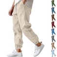 thumbnail image 1 of Men Casual Linen Jogger Pants Relaxed Fit Trousers Elastic Waist Drawstring Loungewear Sweatpants with Cuffed Ankles, XL, 1 of 7