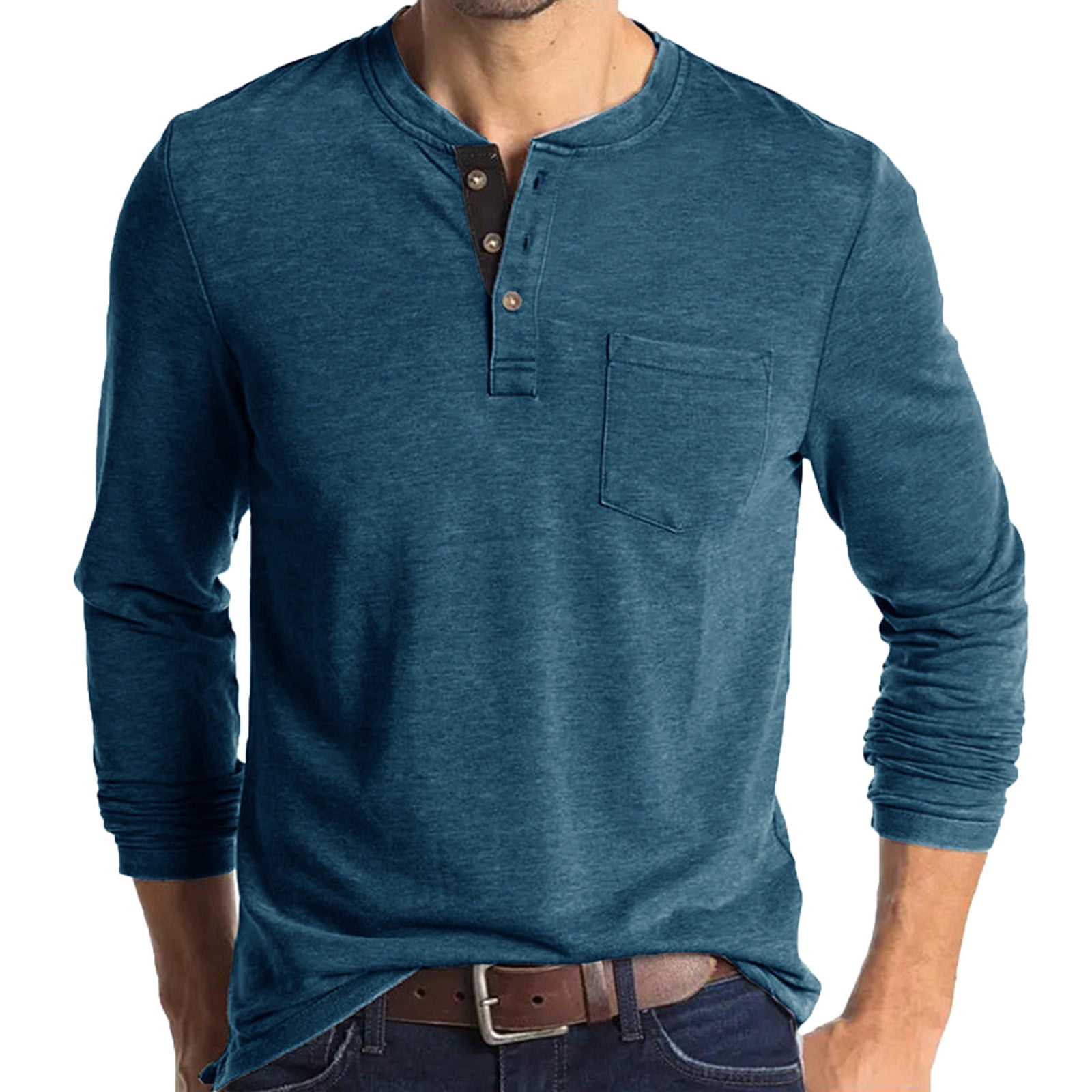 Men Casual Long Sleeve Henley Shirt Fall Winter Lightweight 1/4-Button  Round Neck T-Shirt Solid Bottoming Top