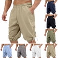 thumbnail image 1 of Men Casual Loose Linen Drawstring Pants Joggers Trousers Elastic Waist Straight Leg Cropped Pockets Lightweight Breathable Quick Dry Beach Vacation Summer Travel Outdoor Hiking, 1 of 9