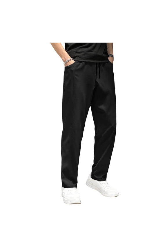 Men Casual Pants Elastic Drawstring Waist Lightweight Loose Straight Leg Beach Sweatpants Fit Dress Trousers Work