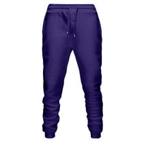 Men Casual Pants Elastic Waist Drawstring Outdoor Solid Color Trousers Fall Classic Comfy Taper Leg Street Pant Purple XL