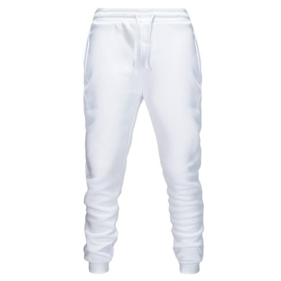 Men Casual Pants Elastic Waist Drawstring Outdoor Solid Color Trousers Fall Classic Comfy Taper Leg Street Pant White XXXL
