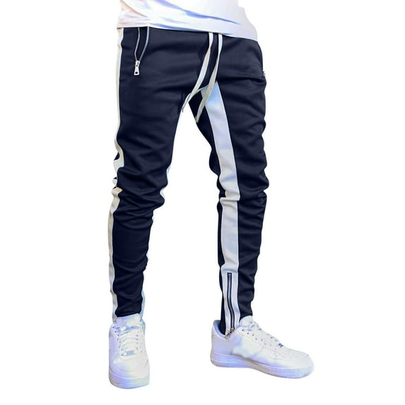 Men Casual Pants Mens Autumn Winter Leisure Outdoor Sports Jogging Fit Color Foot Mouth Zipper Pants