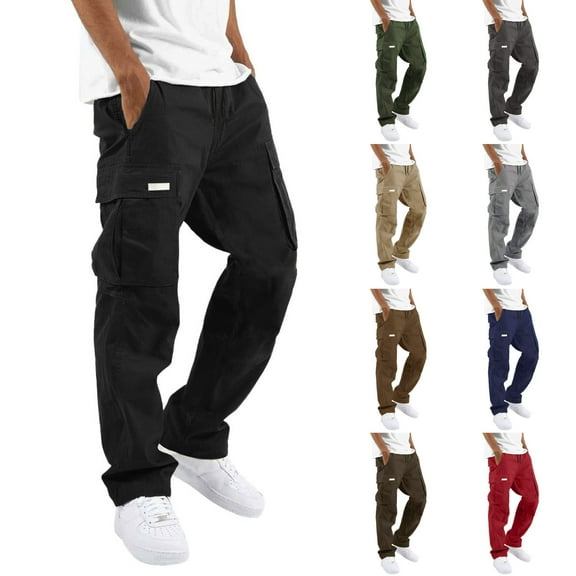 Men Casual Pants Size Large Cargo Sweatpants for Men Fleece Pants Pockets 2025 Elastic Waist Drawstring Sweat Pants Solid Athletic Joggers Trouser