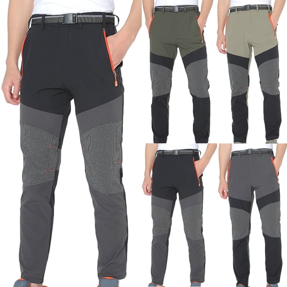 Men Casual Patchwork Outdoor Pants, Trousers Joggers, Button & Zipper Fly with Belt, Straight Leg Loose Fit, Lightweight Breathable, Hiking Work Daily, Summer | AESTIVO,Army Green L