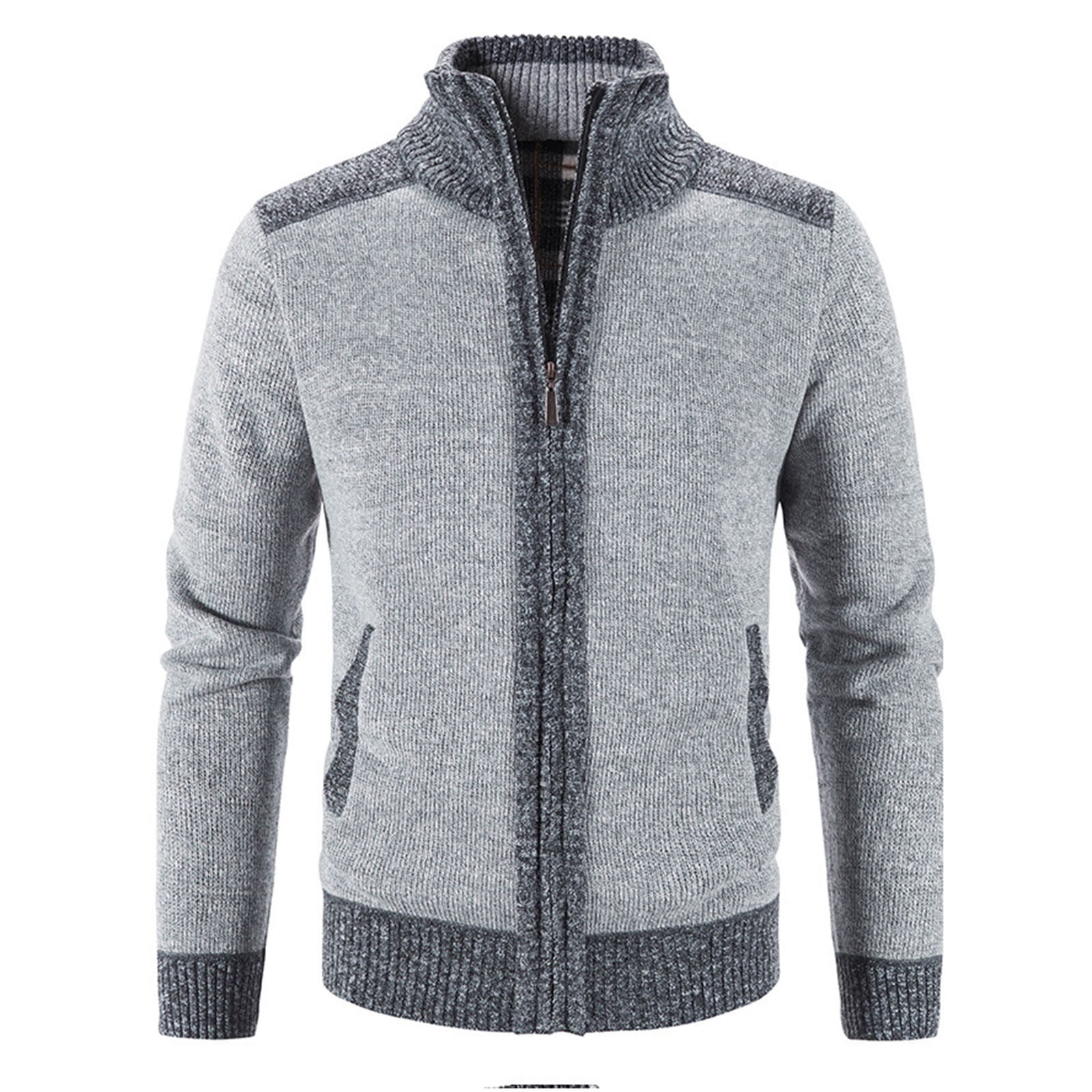 Casual zip up pockets patchwork cardigan clearance