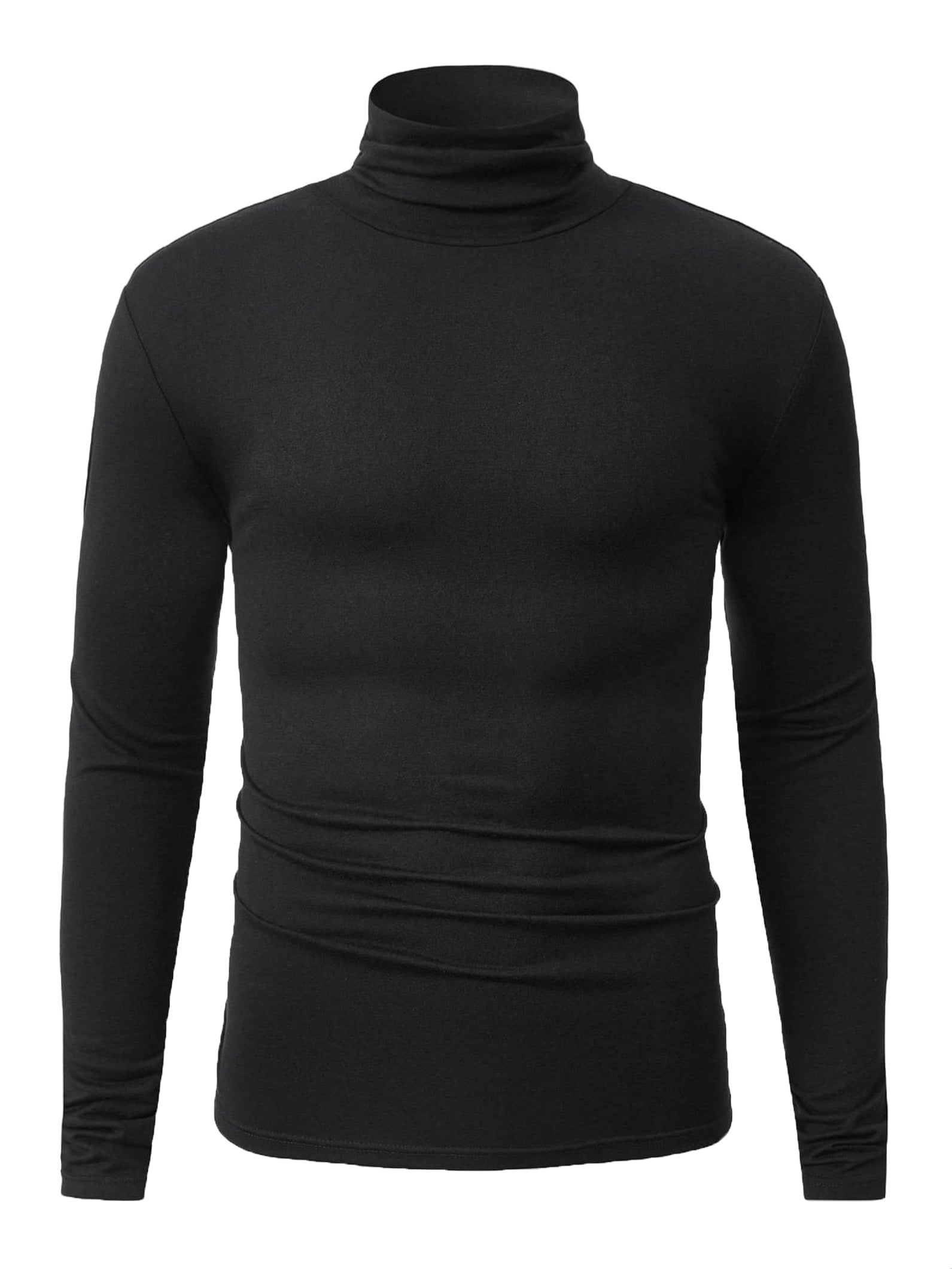 Men Casual Plain High Neck Black Long Sleeve T-Shirts S - Walmart.com