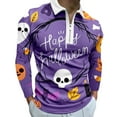 thumbnail image 1 of Men Casual Polo Shirts Male Casual Halloween Print Zipper Turn Down Collar Blouse Long Sleeve Tops Shirt Mens Shirts, 1 of 5