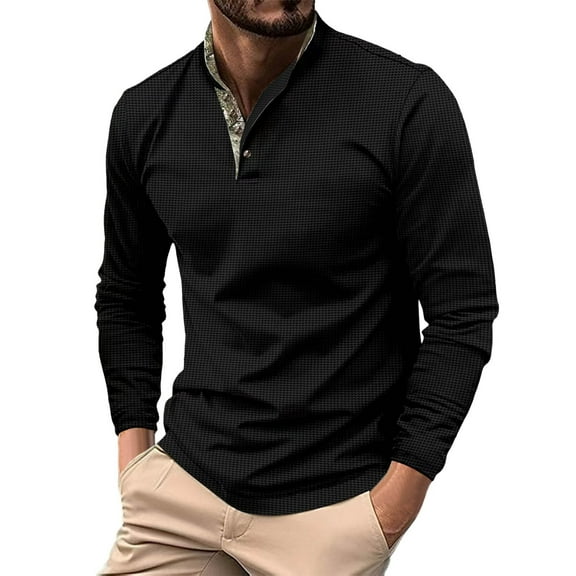 Men Casual Polo Shirts Men's Patchwork Lapel Long Sleeve Polo Shirts Athletic Work Pullover Shirts Tops Mens Shirts