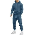 thumbnail image 1 of Men Casual Pullover Hooded Sports Solid Long Sleeve Trousers Two-Piece Elastic Waist Tracksuit Workout Sweatpants Fashion Loose Fit Winter Clothing, 1 of 5