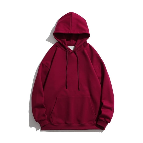 Men Casual Pullover Hoodie Loose Trendy Drawstring Pocket Solid Long Sleeve Tops Baggy Hooded Sweatshirt S-3XL (Medium, Wine)