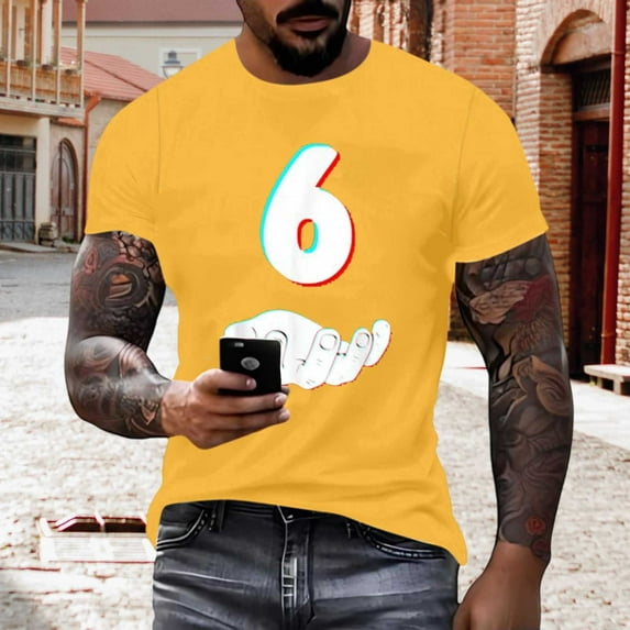Men Casual Round Neck Printing Pullover Fitness Sports Shorts Sleeves T Shirt Blouse Gym Shirts Athletic Stretchy Fashion Clothing Summer Gifts