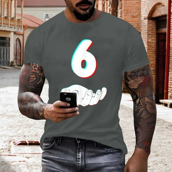 Men Casual Round Neck Printing Pullover Fitness Sports Shorts Sleeves T Shirt Blouse Gym Shirts Athletic Stretchy Fashion Clothing Summer Gifts