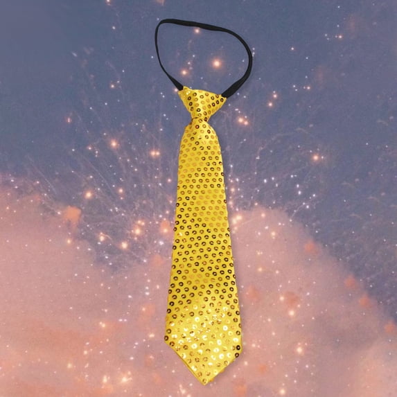 Tie A Casual Sequined Tie for Men and Girls with Adjustable Zipper for Dance Performance and Stage Show, Yellow, One Size