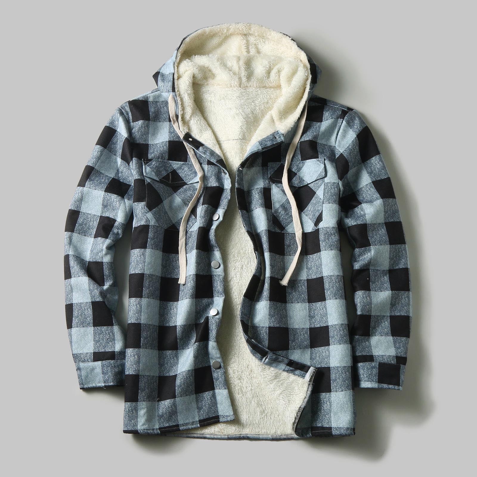 Men Casual Sherpa Fleece Lined Plaid Flannel Shirts Jackets,Men's Long Sleeve Plush Thicken