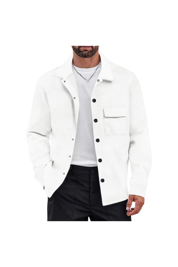 Men Casual Shirt Jacket Snap Button Waffle Long Sleeve Quilted Shacket Lightweight Overshirt Sweater Style