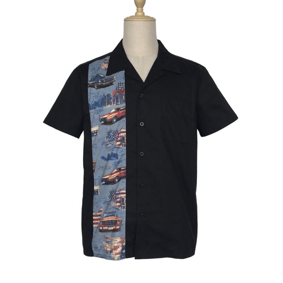 Men Casual Shirts Panel Pattern Button Down Shirt