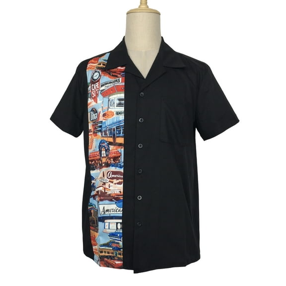 Men Casual Shirts Panel Pattern Button Down Shirt