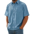 thumbnail image 1 of Men Casual Shirts Turn-down Collar Male Solid Color Vintage Clothing Short Sleeves Loose Tops Spring Summer New Men's Shirts, 1 of 2