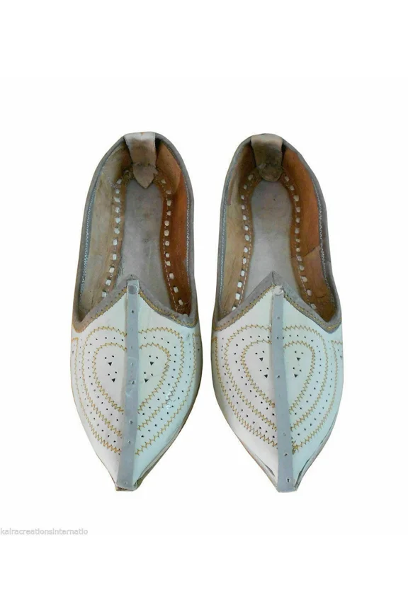 Men Casual Shoes Leather Handmade Indian Mojaries Flats Cream Jutties US 9