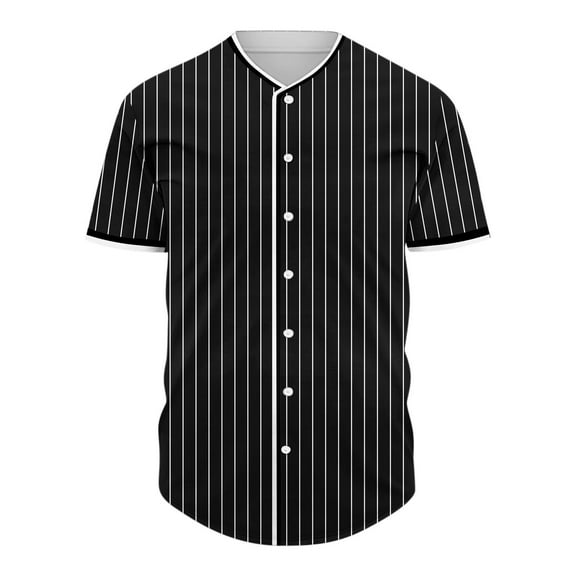 Men Casual Short Sleeve Stripe Print Blouse Button Down Slim Fit Shirt Classic Breathable Fabric Blank Baseball Jerseys