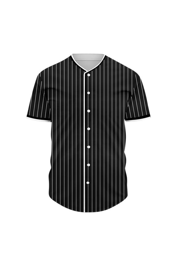 Men Casual Short Sleeve Stripe Print Blouse Button Down Slim Fit Shirt Classic Breathable Fabric Blank Baseball Jerseys