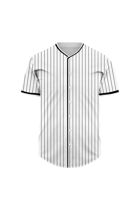 Men Casual Short Sleeve Stripe Print Blouse Button Down Slim Fit Shirt Classic Breathable Fabric Blank Baseball Jerseys