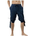 thumbnail image 1 of Men Casual Shorts Retro Lightweight Baggy Knee Length Pants Summer Drawstring Beach Lounge Shorts with Pockets, 1 of 3