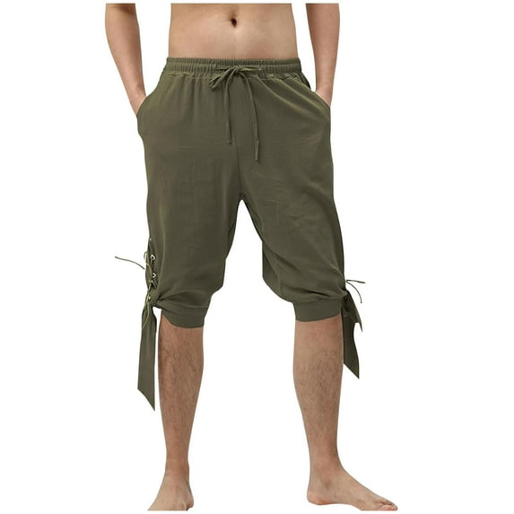 Men Casual Shorts Retro Lightweight Baggy Knee Length Pants Summer Drawstring Beach Lounge Shorts with Pockets