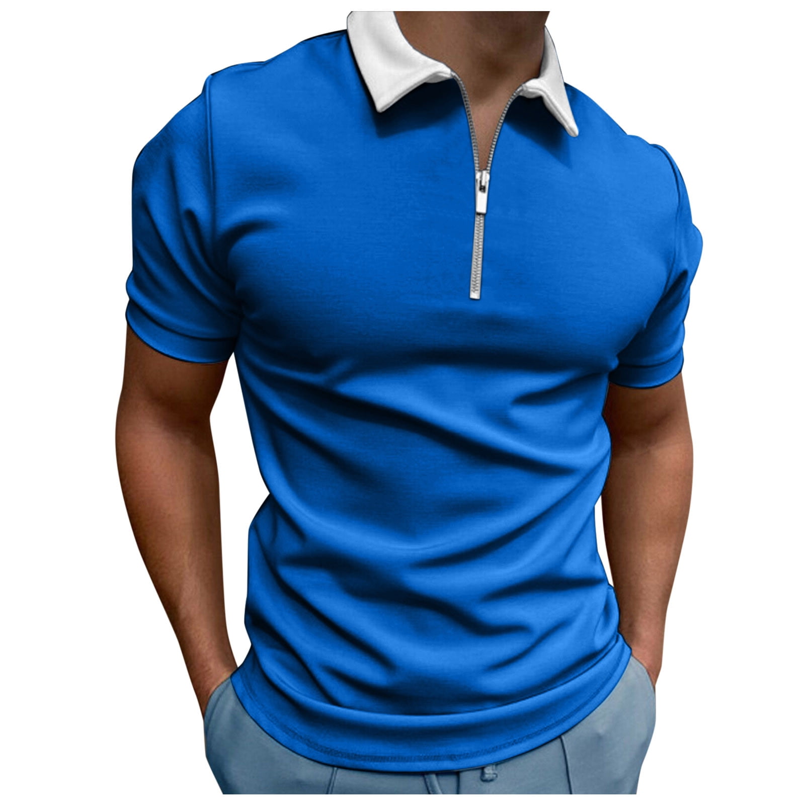Royal Blue Shirt Style Collar Mens Denim Jacket