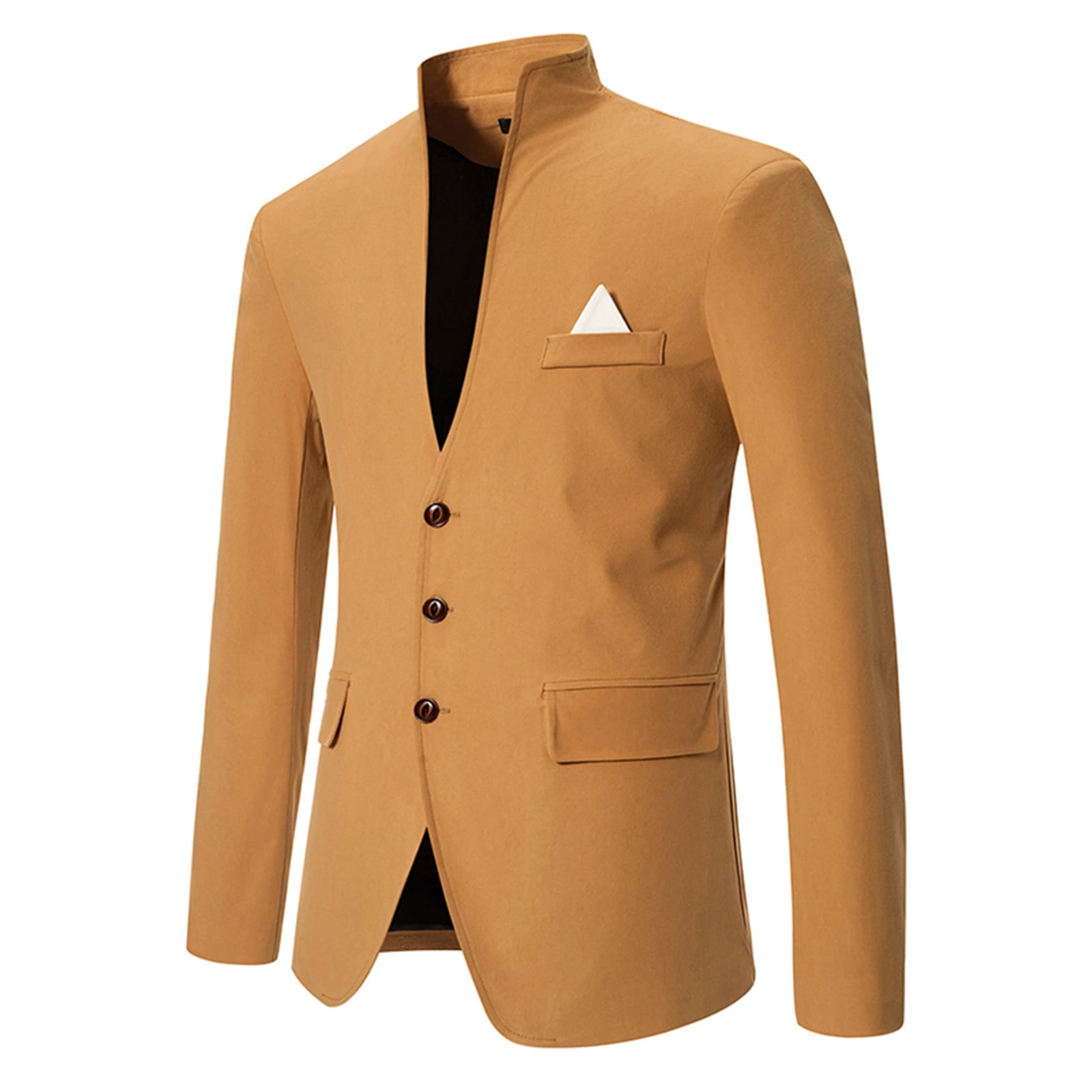 Men Casual Solid Button Blazer Stand Collar Collar Suit Long