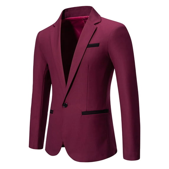 Men Casual Solid Button Blazer Turn-down Collar Collar Suit Long Sleeves Jacket Wine qILAKOG Size L